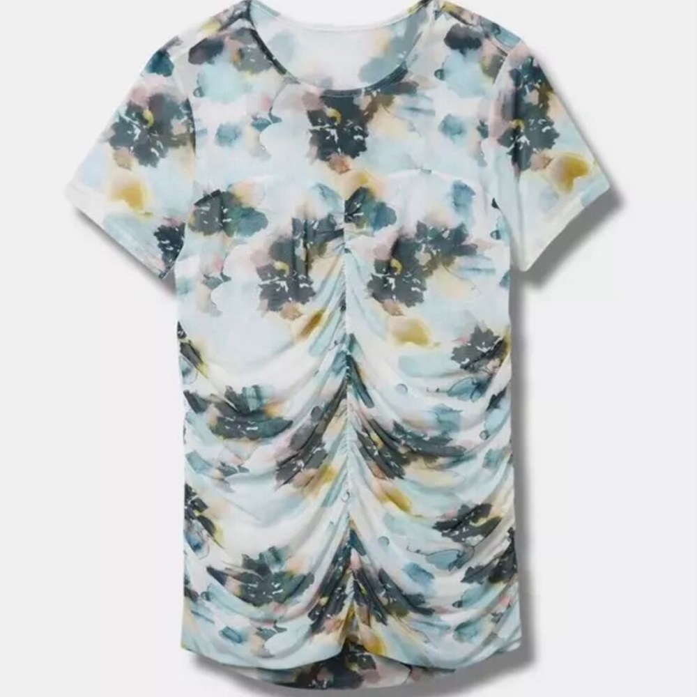 Torrid Stretch Mesh Ruched Top women’s size 3X blue floral watercolor